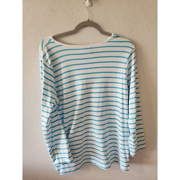 Quacker Factory Top Blouse Womens Size L Blue Striped Beach Florida Sequin - Picture 4 of 4